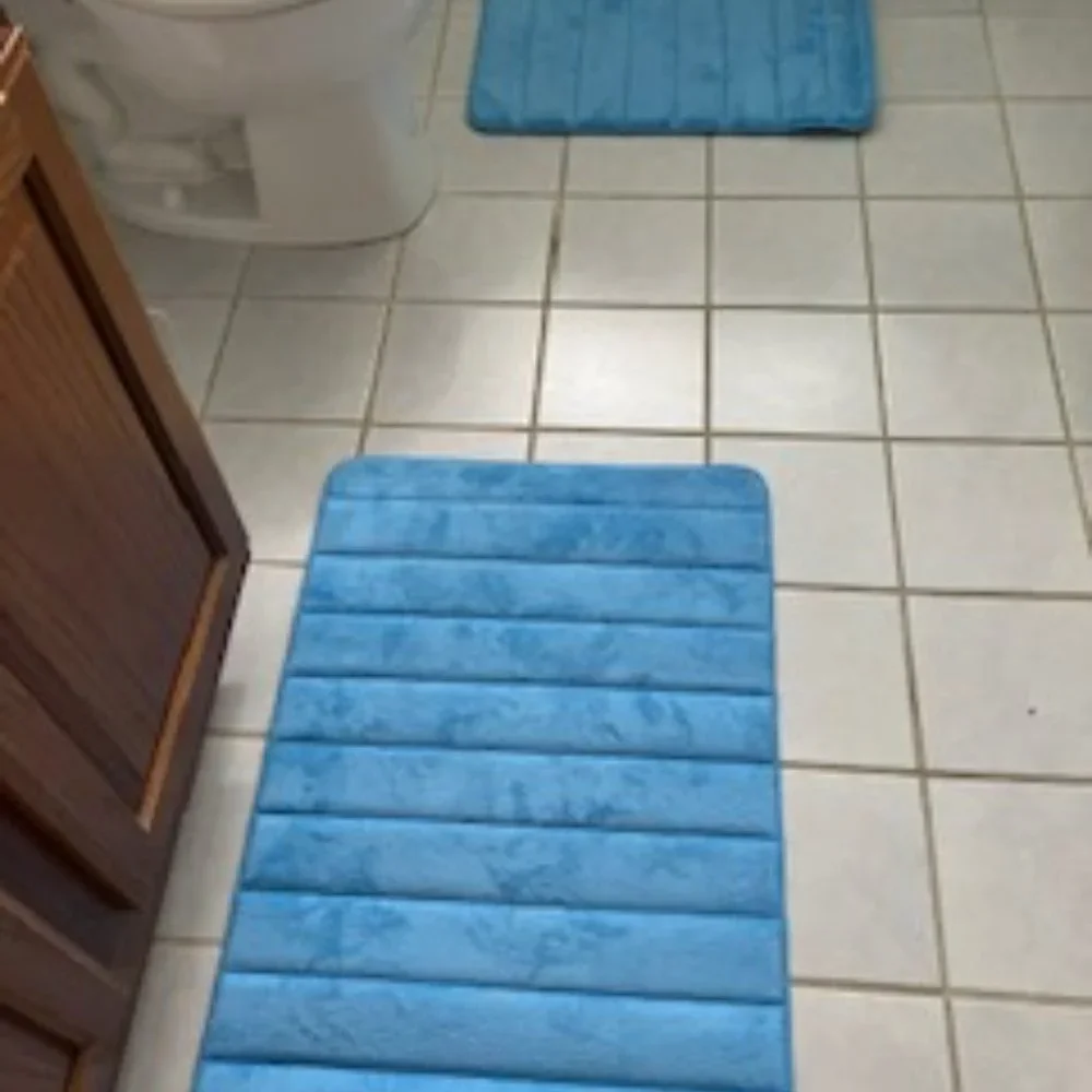 Lavish Home 2 Pc Memory Foam Bath Mat Set, Blue